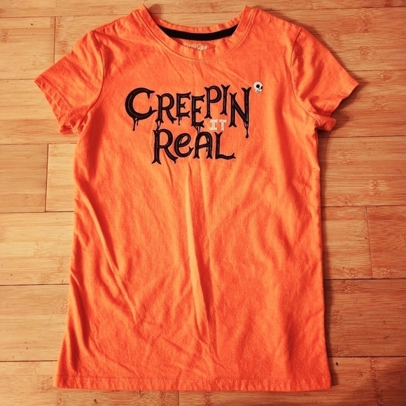 Cat & Jack Girls Halloween "Creepin It Real" T-Shirt Orange Medium 7/8 October - Picture 2 of 6